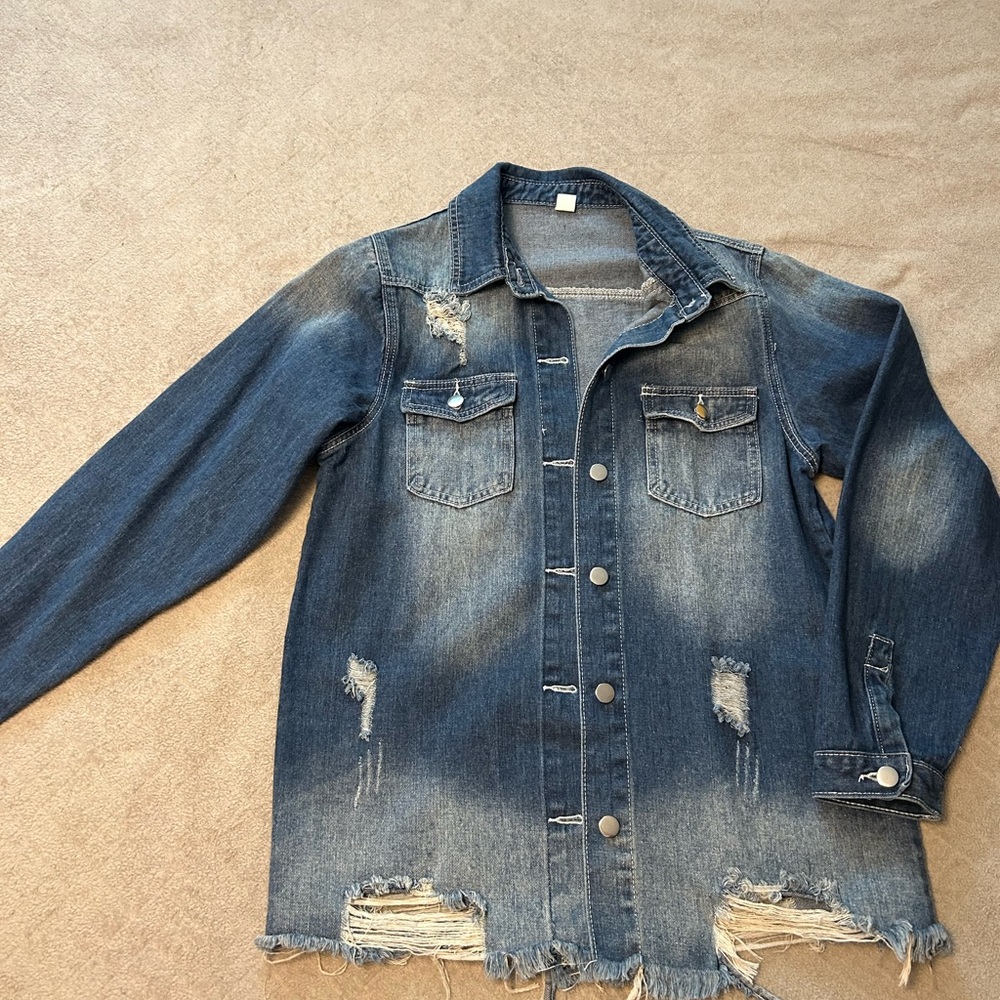 Blue denim distressed jacket size L